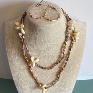 Boho Shell Necklace Set Cowrie Shell Layered 36” Beach Jewelry Island Style